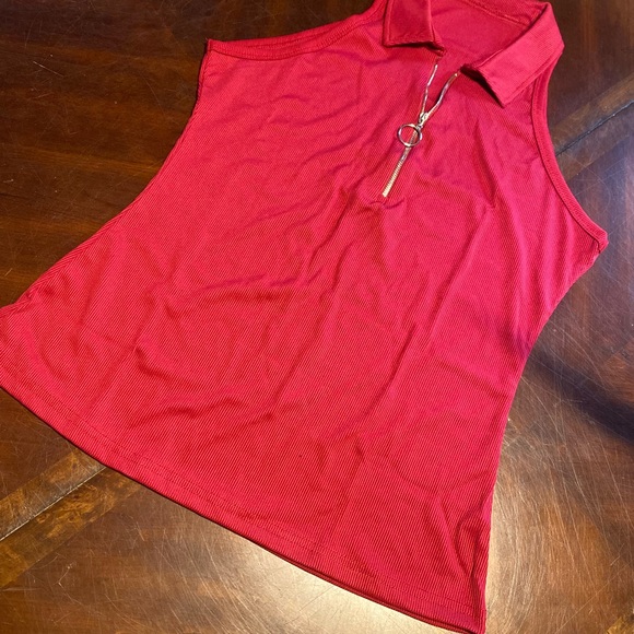 Elegant Red Collared Blouse with Zipper NWOT - Picture 2 of 3